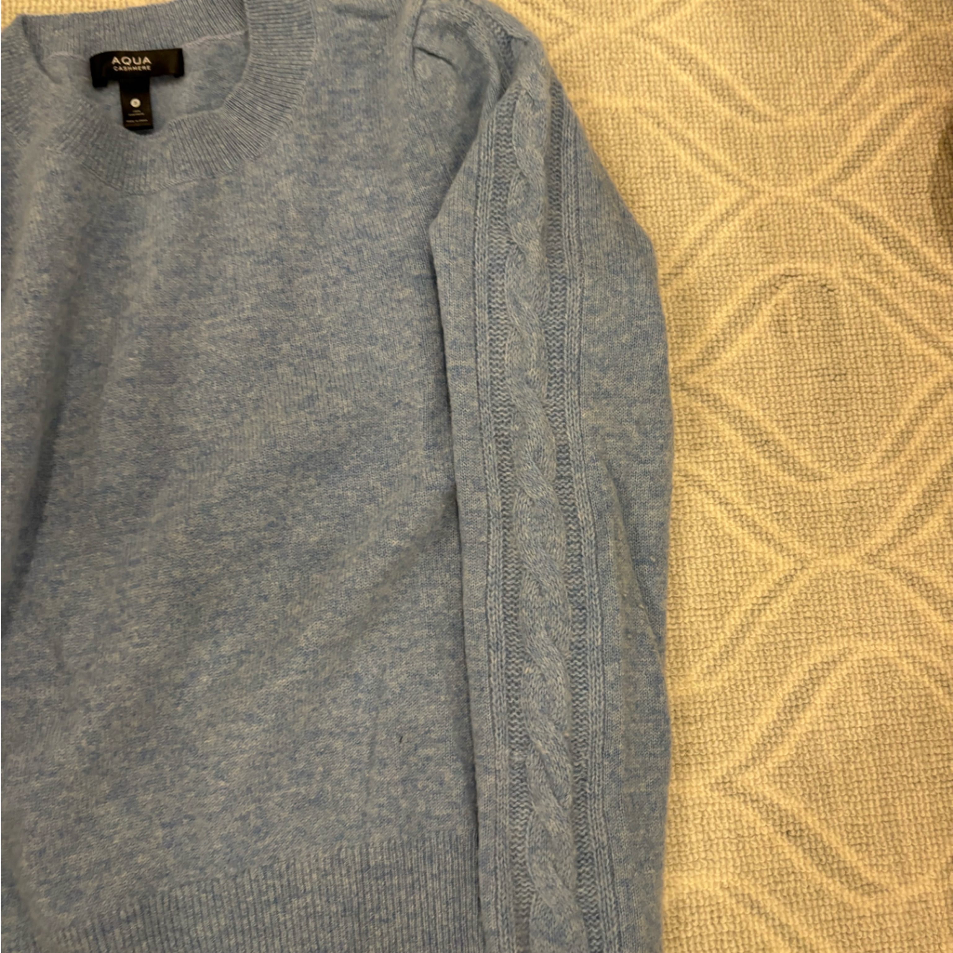 Aqua Cashmere Sweater With Knot Detailing On Arm